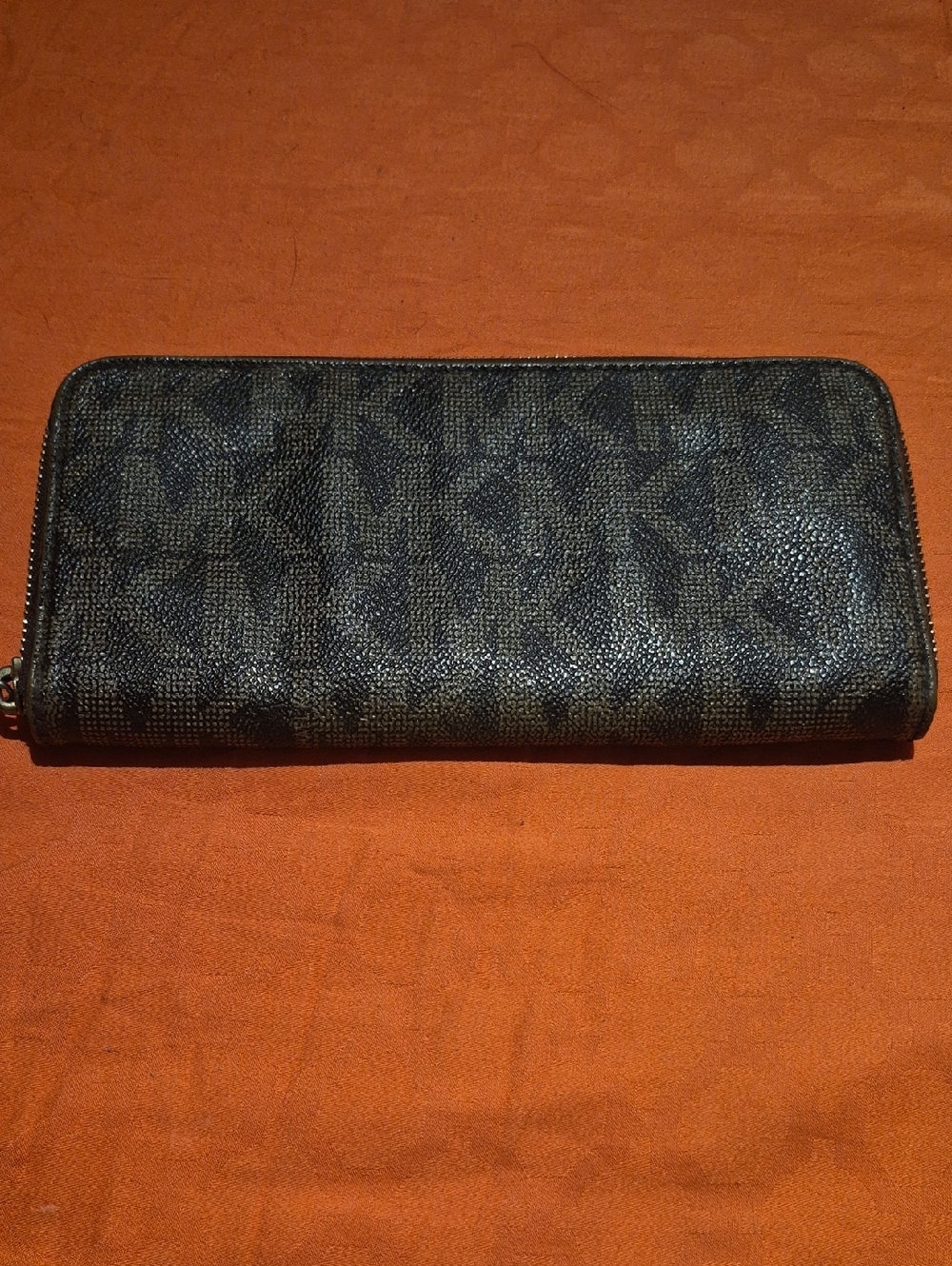 Michael Kors Gold-Tone Logo Zip Pull on Brown Leather